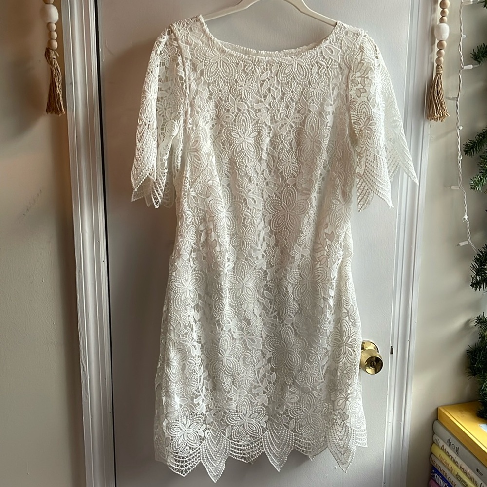 Anthropologie white lace mini dress